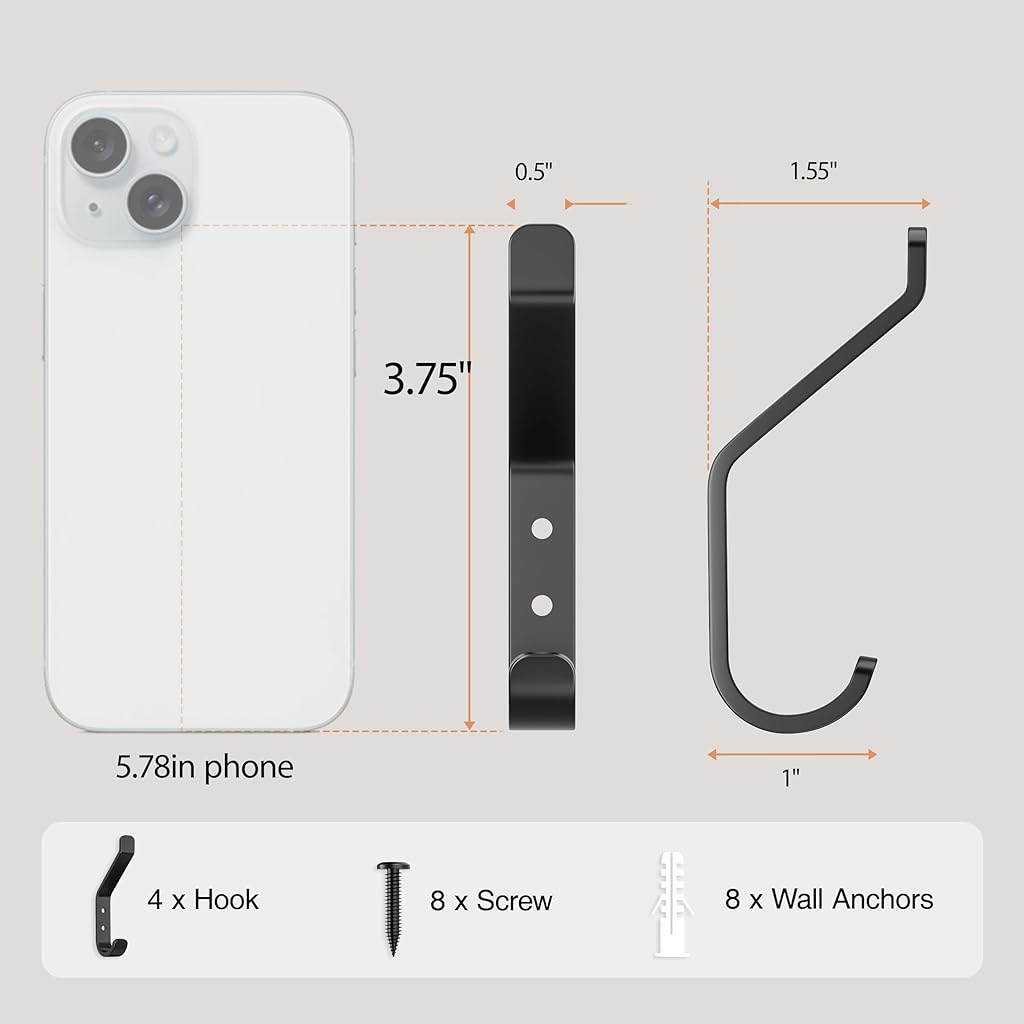 HASTHIP® 4Pcs Wall Hooks Hat Hooks Garment Hanger Hooks Coat Hooks Dual-hook Design Modern Minimalist Cast Iron Wall Mount Hooks with Screws Kit, Versatile Wall Hooks for Entryway, Wall, Room, Kitchen HASTHIP® 4Pcs Wall Hooks Hat Hooks Garment Hanger Hooks Coat Hooks Dual-hook Design Modern Minimalist Cast Iron Wall Mount Hooks with Screws Kit, Versatile Wall Hooks for Entryway, Wall, Room, Kitchen